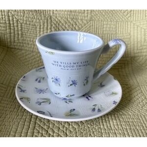 Dayspring Cup & Saucer Light Blue Floral Psalm 103:5 He Fills My Life With Good